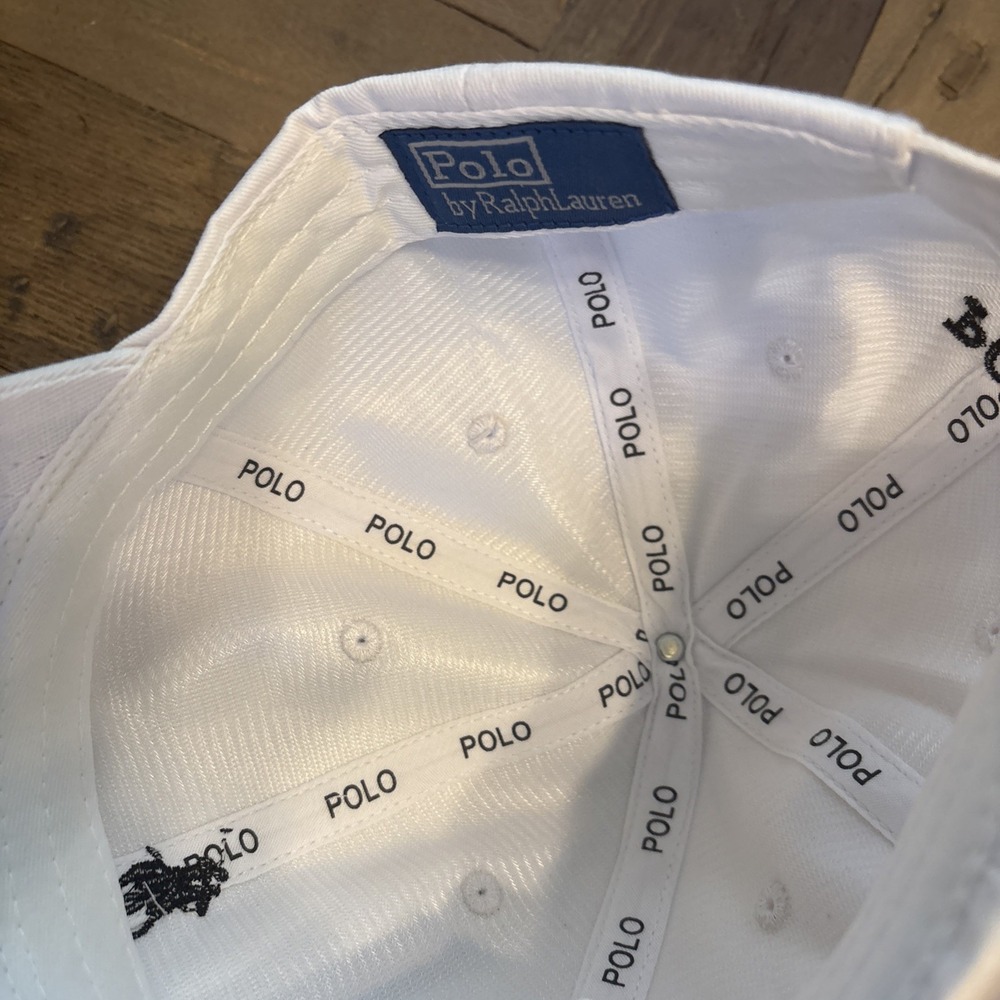 Polo Ralph Lauren Men's White/Blue Baseball Cap Adjustable Chino Cotton Hat NWT - Picture 3 of 4